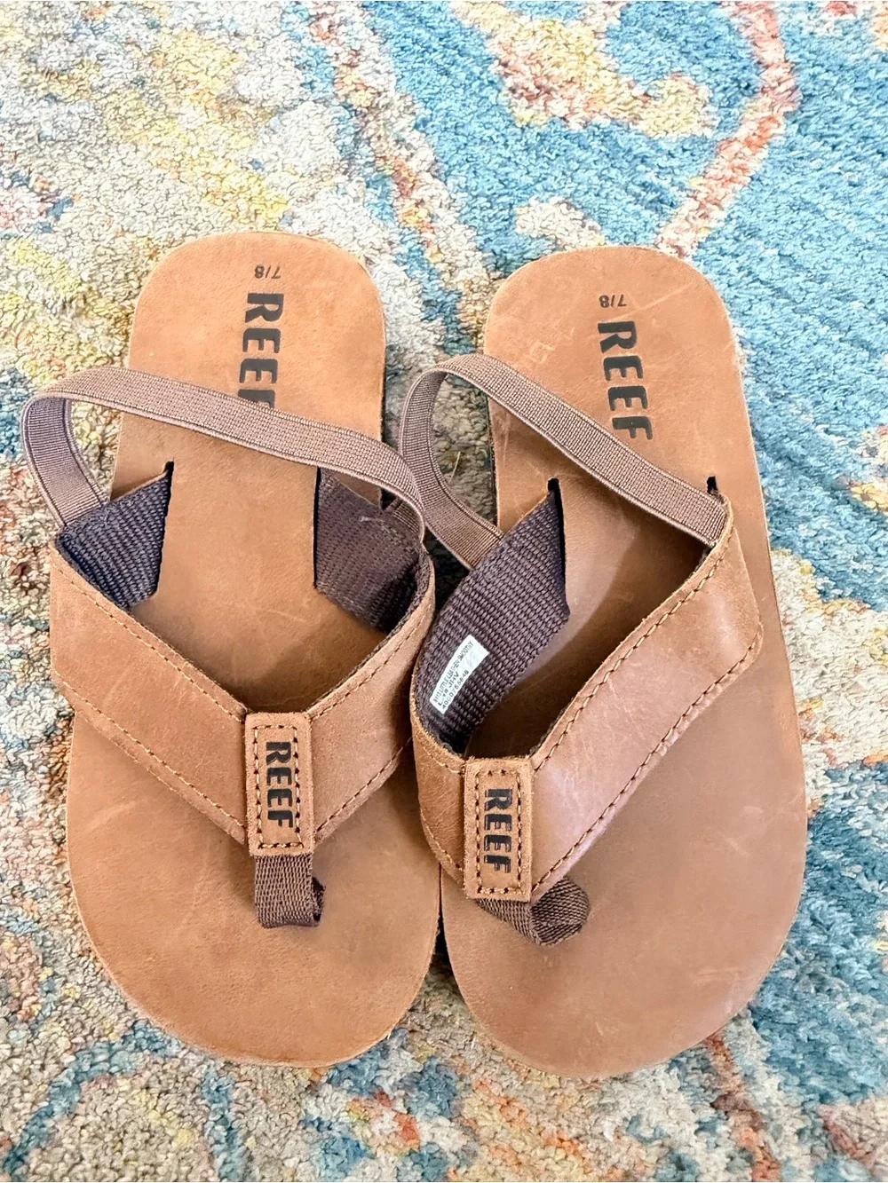 Reef NEW Little Ahi Leather Flip Flops Kids 7/8 Brown Sandals New Never Worn NEW